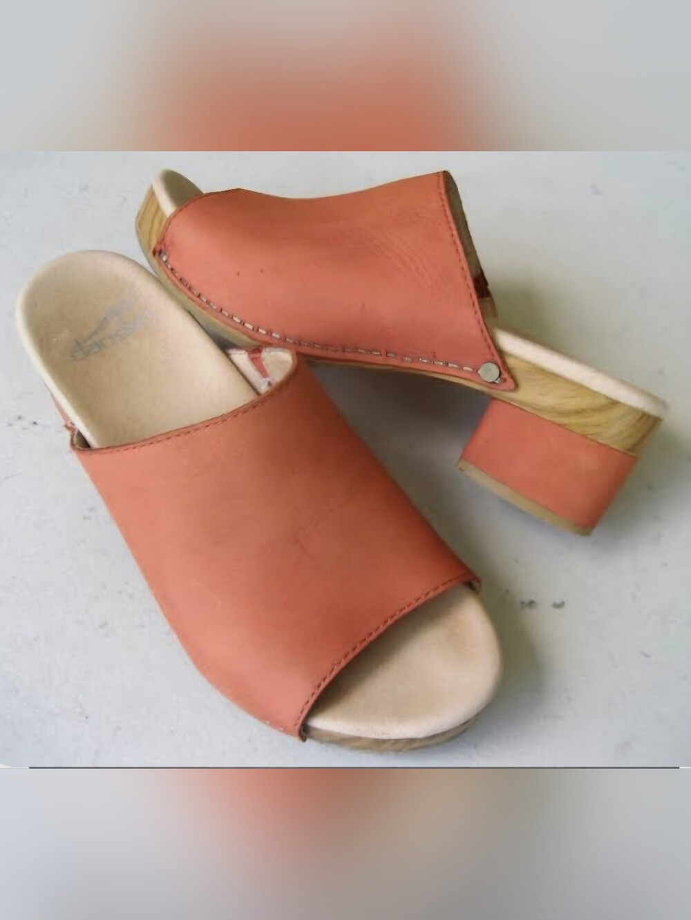 Dansko Leather Maci Mule Block Heels in Coral - 39